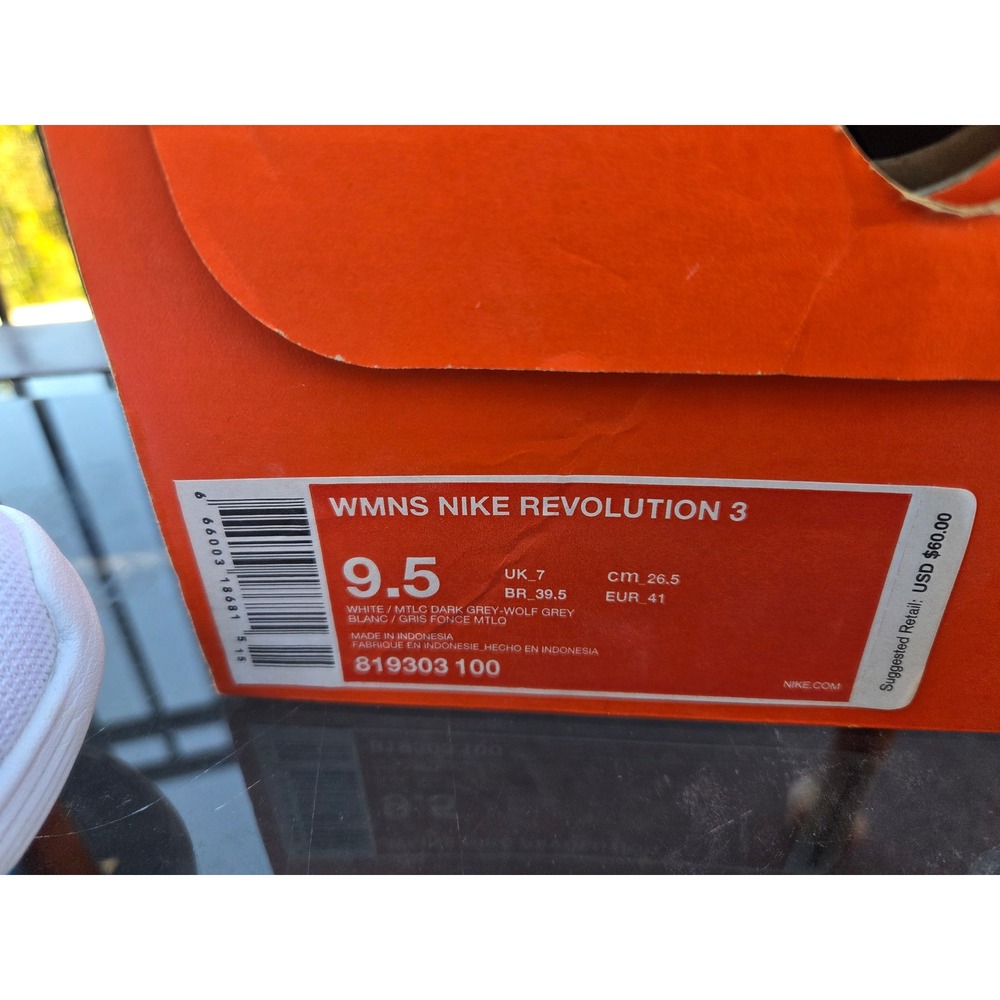 Nike Revolution 3 Womens Running Shoes White Grey 819303-100 Size 9.5